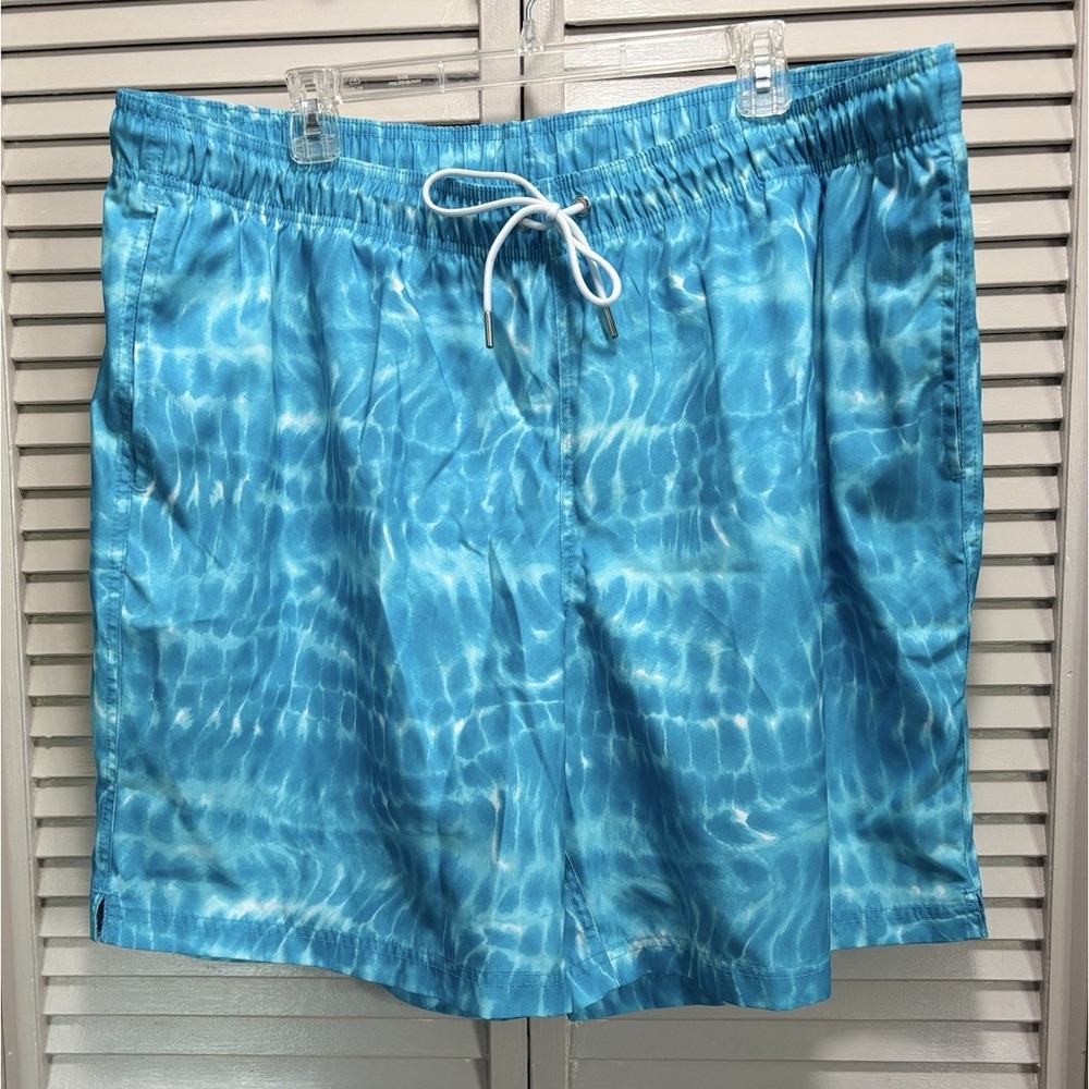 Lands End Swim Shorts Turquoise Mens‎ Size XXL  Lined Elastic/Tie Waist Pockets